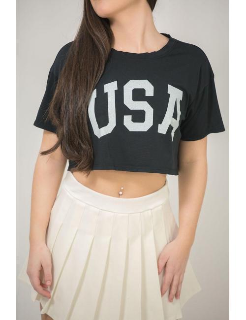 Camiseta cropped USA negro