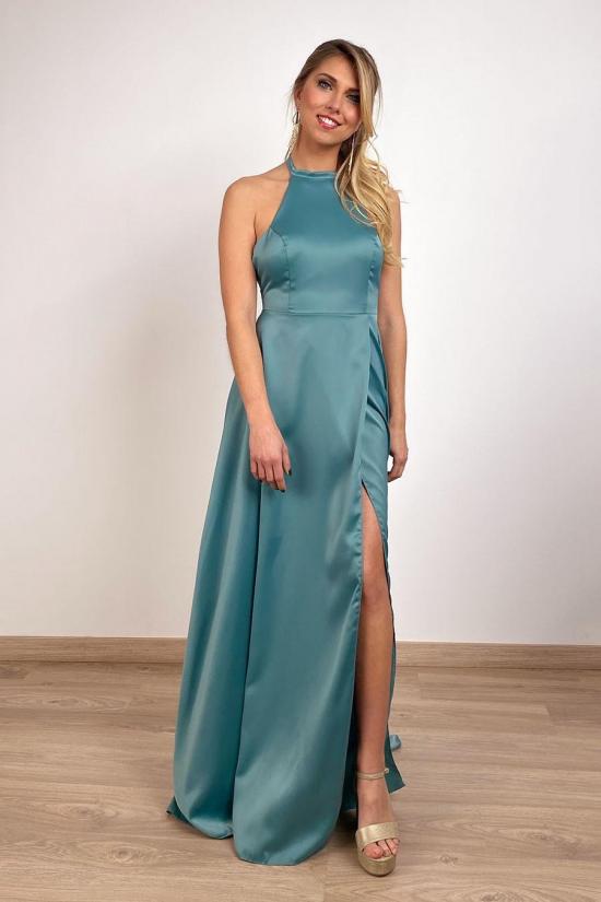 Long satin dress with green...