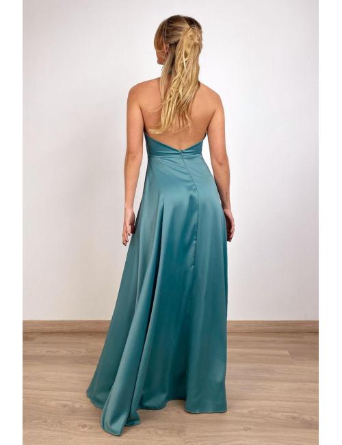 Long satin dress with green...