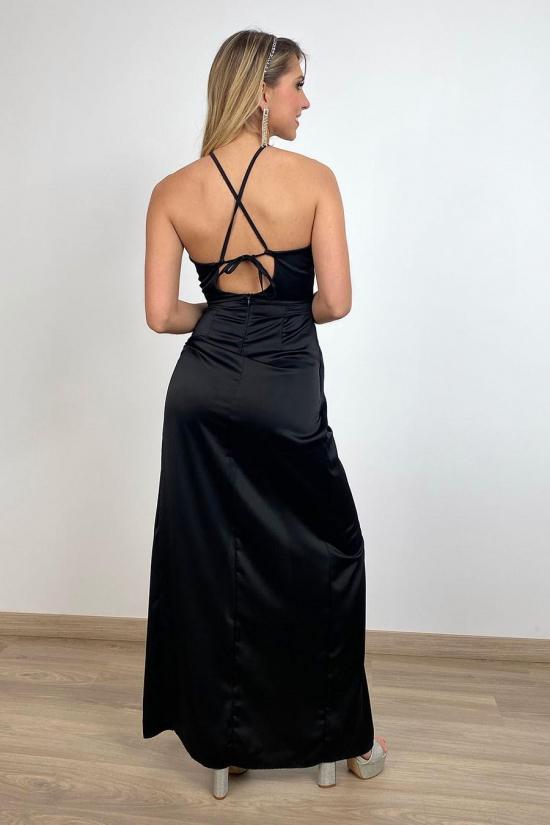 Long satin dress with black...