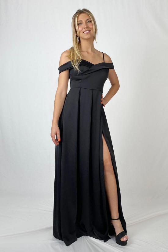 Black satin bardot dress