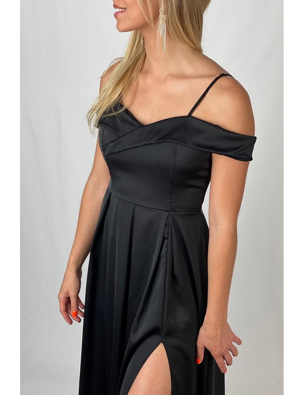 Black satin bardot dress