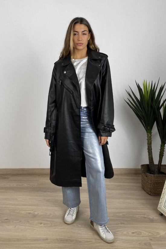 Black leather effect trench...