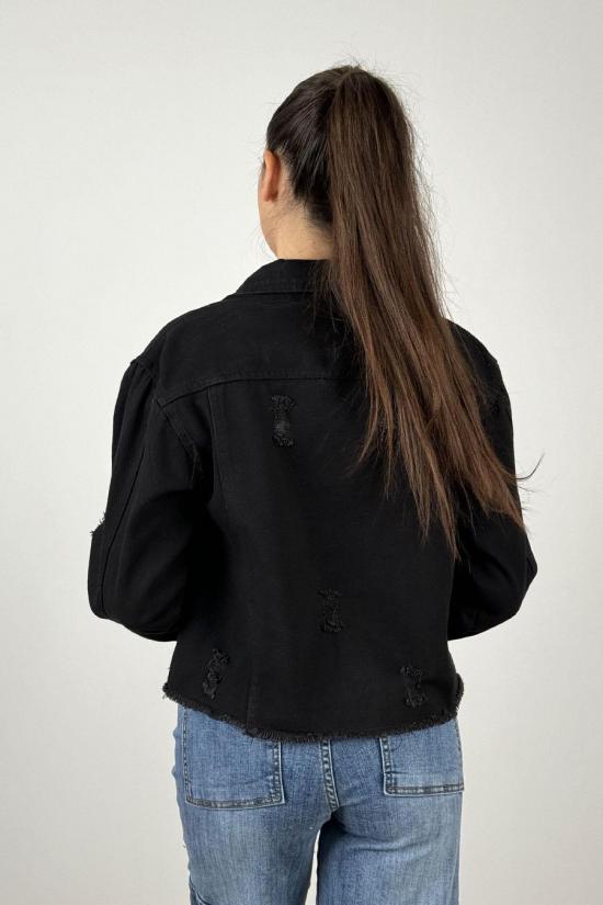 Frayed denim jacket black