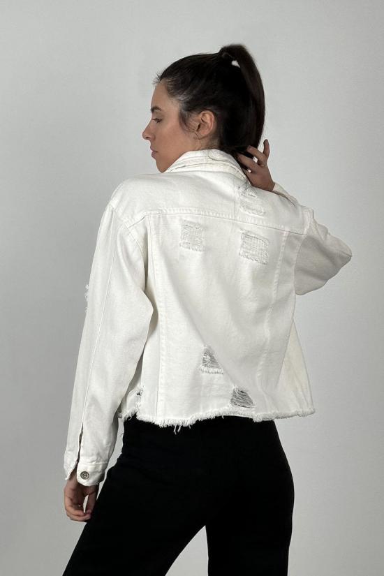 Frayed denim jacket white