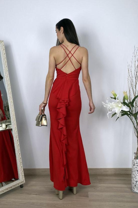 Long red dress with ruffle