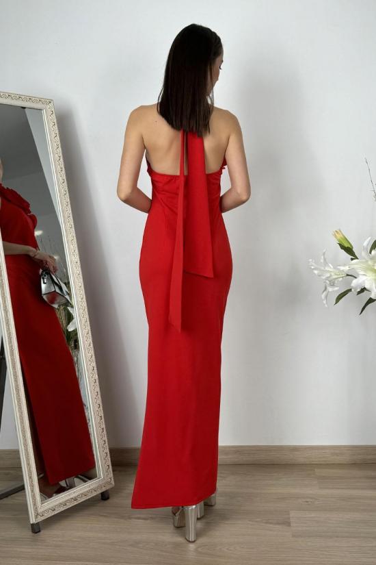 Long red halterneck dress