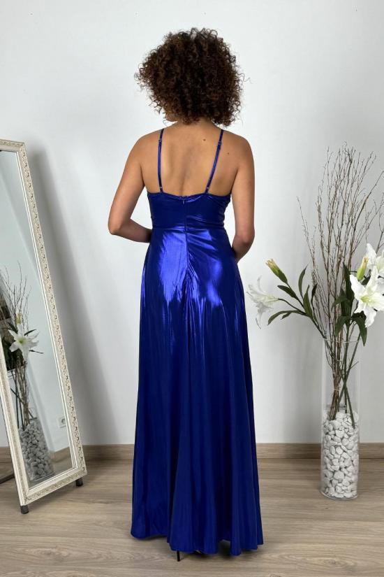 Long metallic blue dress