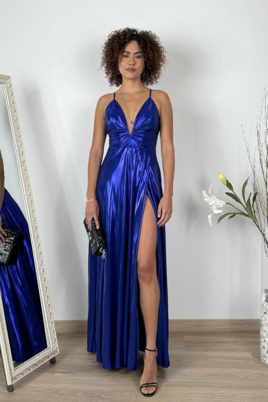 Long metallic blue dress