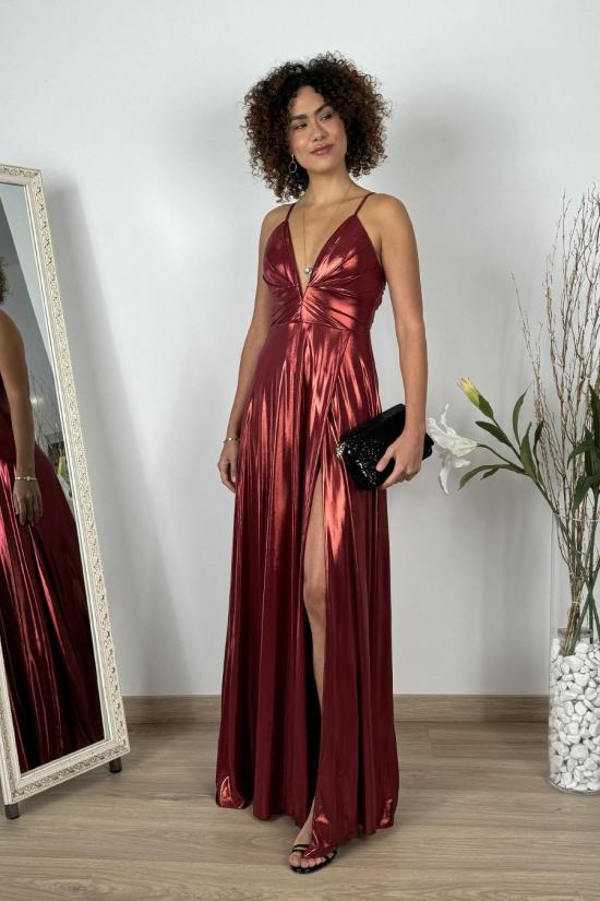 Long metallic burgundy dress