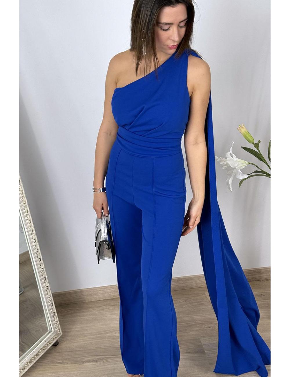 Blue jumpsuit with cape