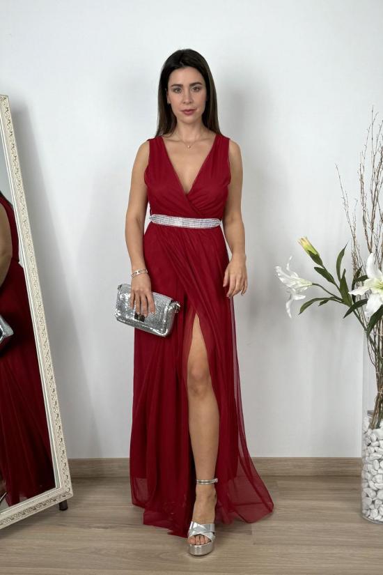 Long burgundy chiffon dress