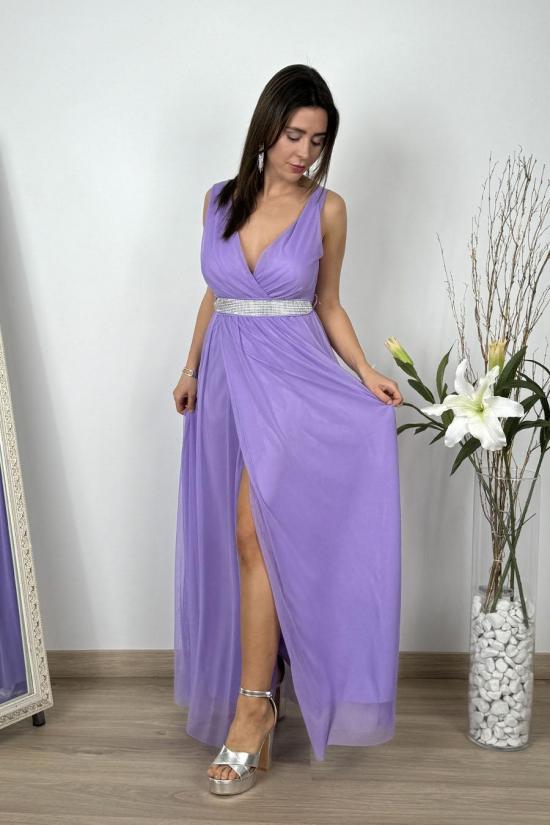 Vestido largo de gasa malva