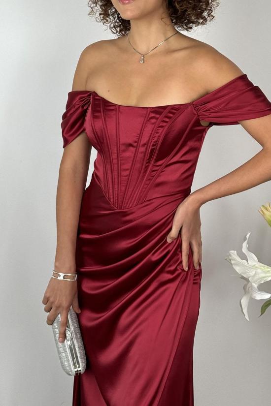 Burgundy satin princess dress