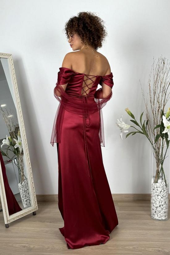 Burgundy satin princess dress