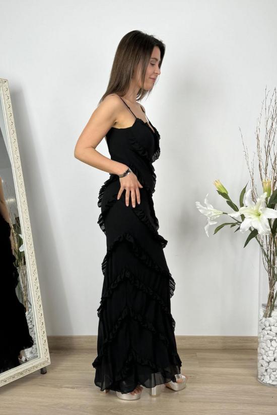 Long black dress with ruffles