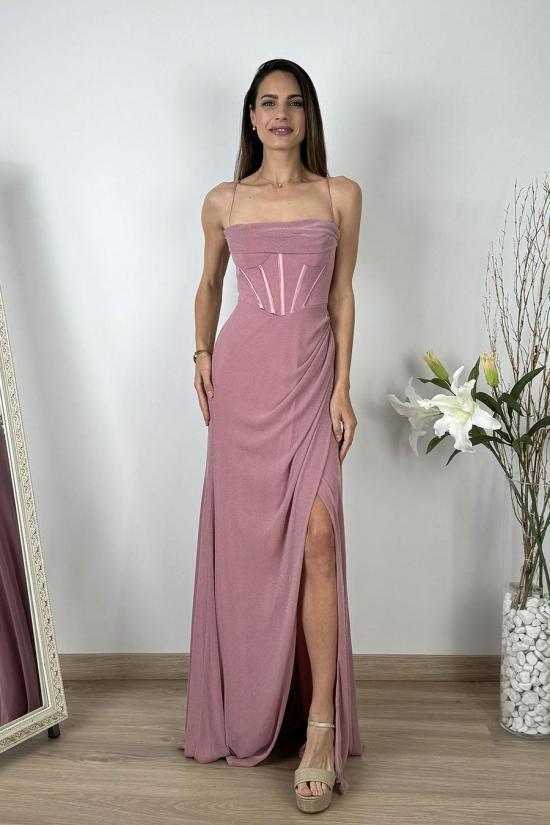 Long dress with pink corset...