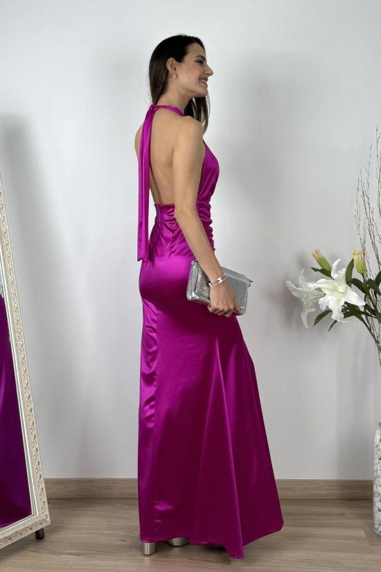 Fuchsia draped satin dress