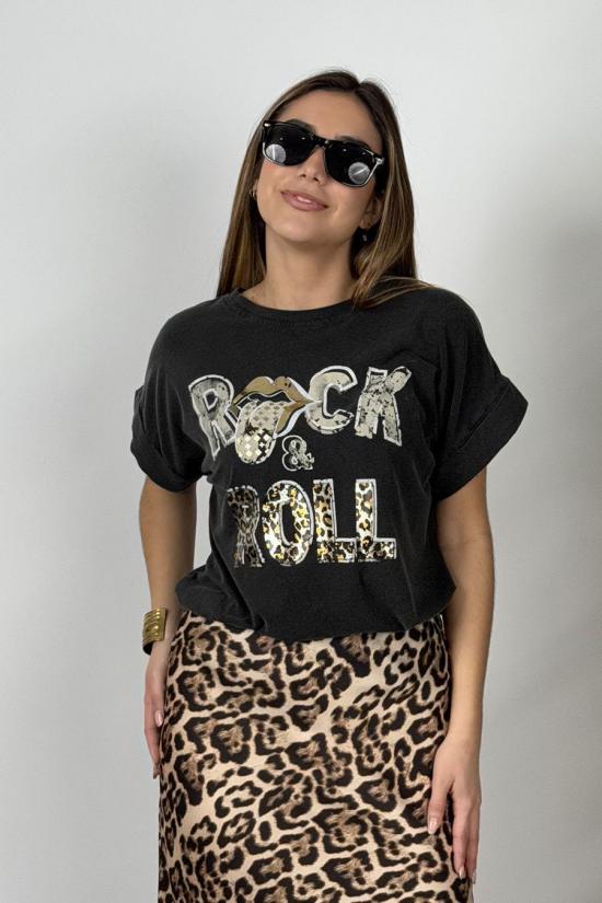 Camiseta Rock And Roll leopardo negra