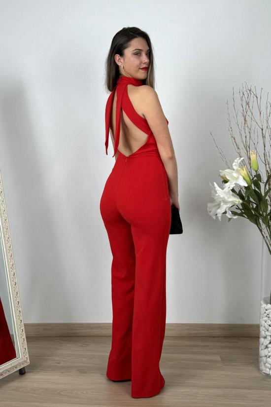 Red halterneck jumpsuit