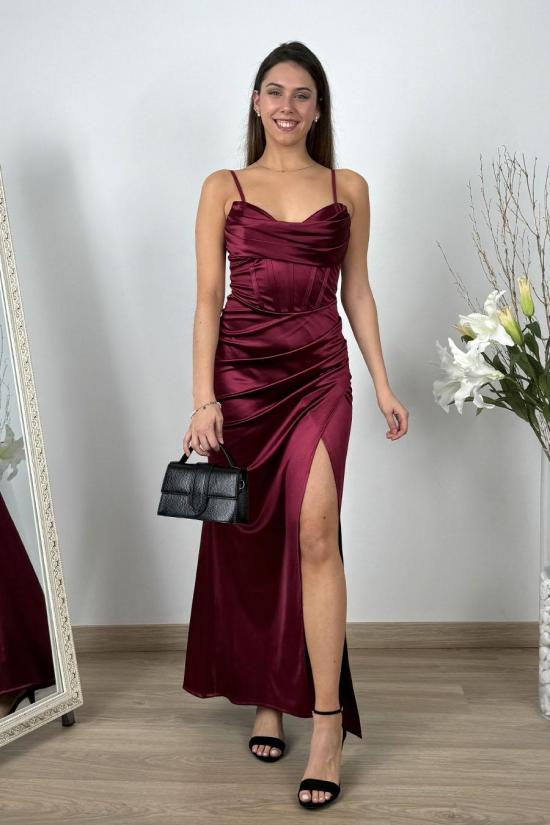 Long satin dress with...