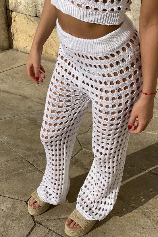 White crochet trousers