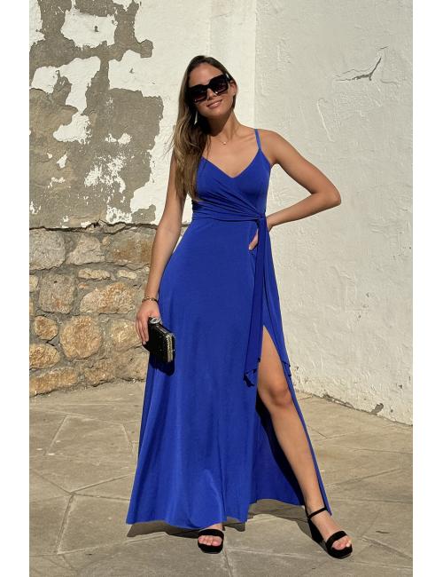 Lycra long dress with klein blue opening