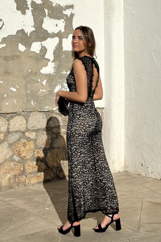 Long black-beige lace dress
