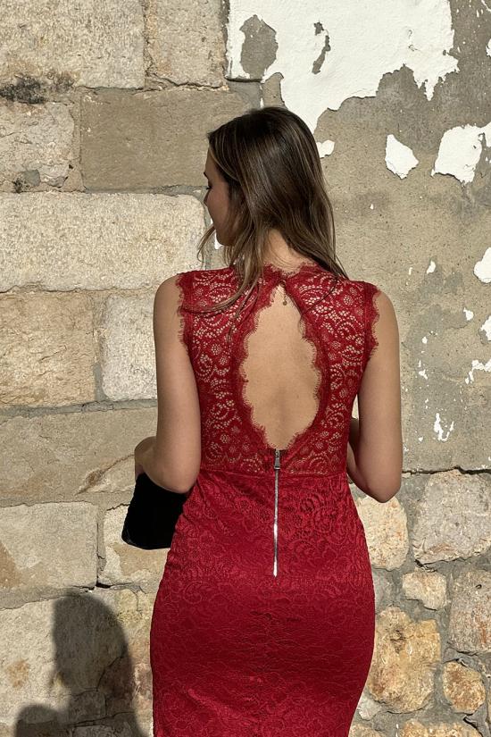 Long burgundy lace dress