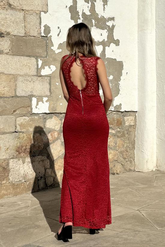 Long burgundy lace dress