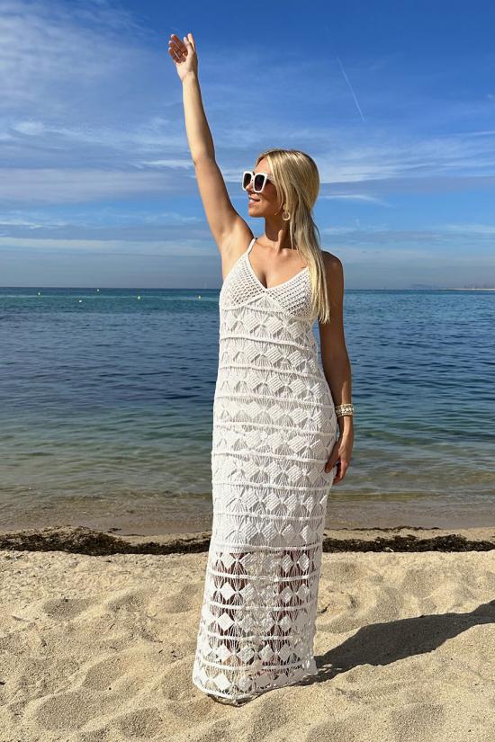 Long white crochet dress