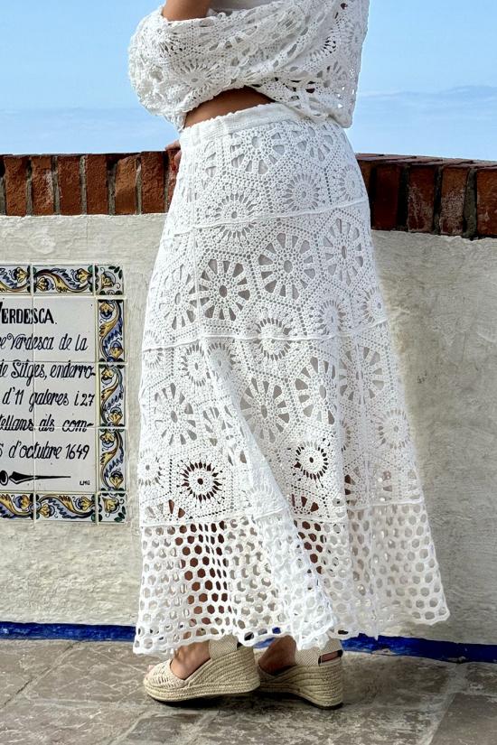 White crochet long skirt