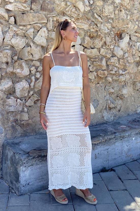 Long white crochet dress