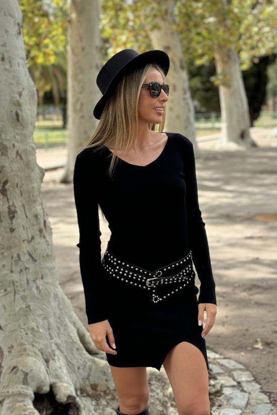 Vestido canalé corto negro