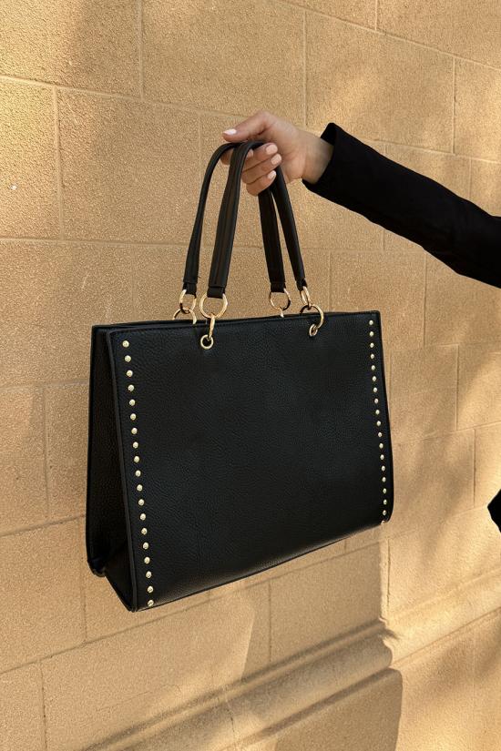 Square black studded handbag