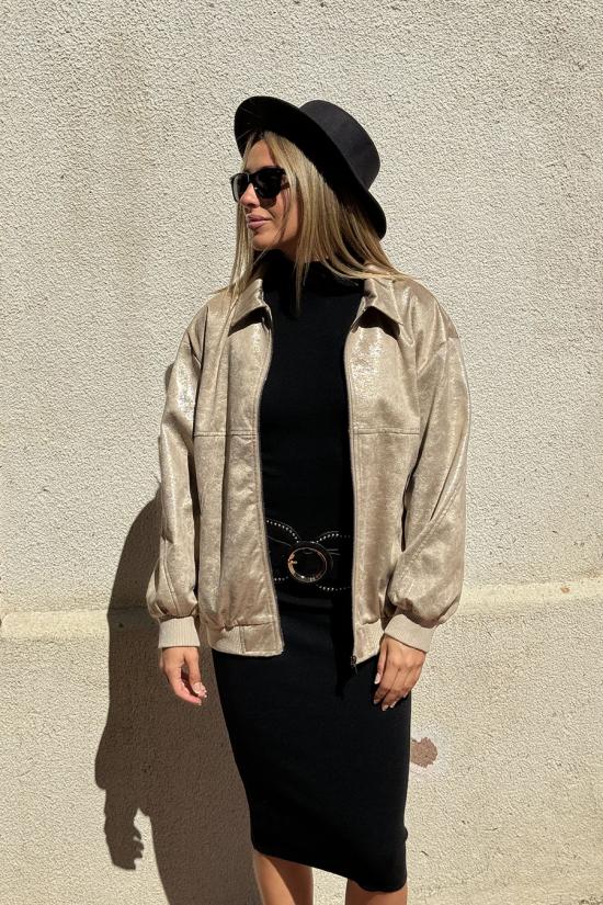 Oversize metallic camel jacket