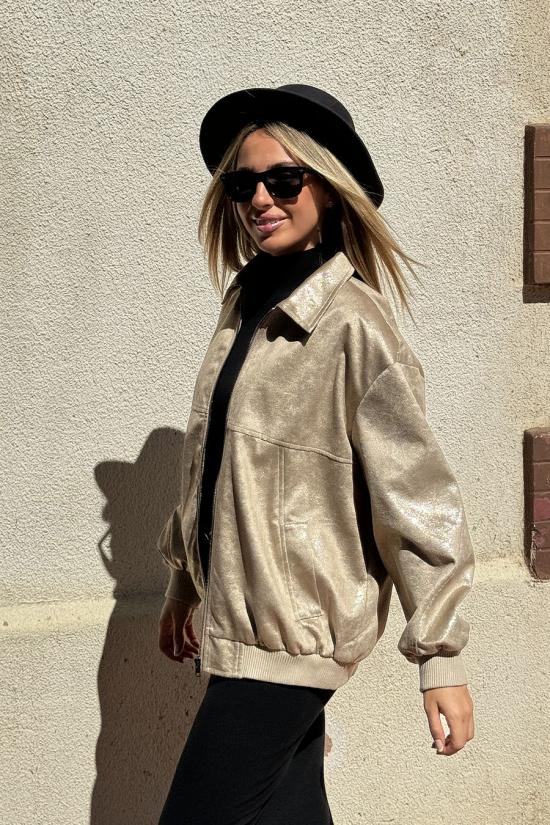 Oversize metallic camel jacket