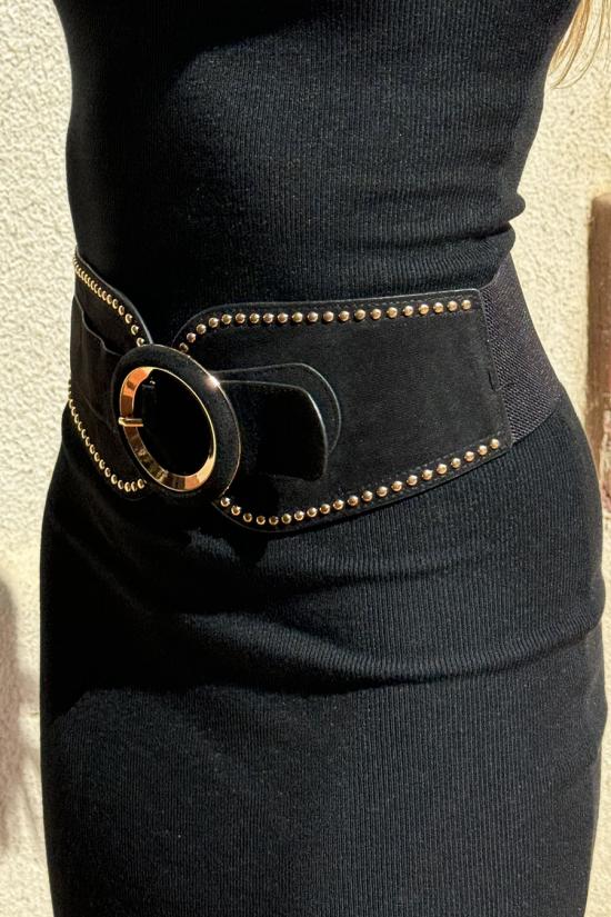 Black suede studded belt