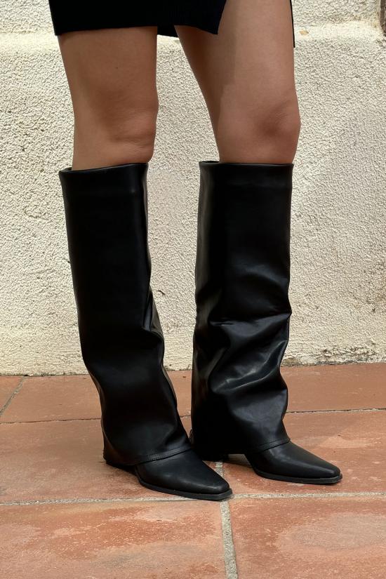 Black faux leather gaiter...