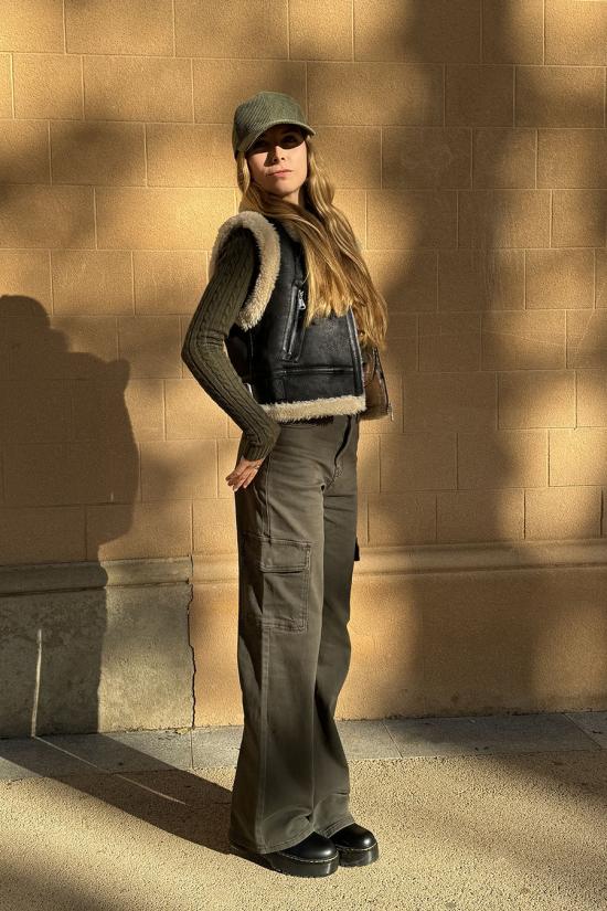 Khaki high waist cargo pants