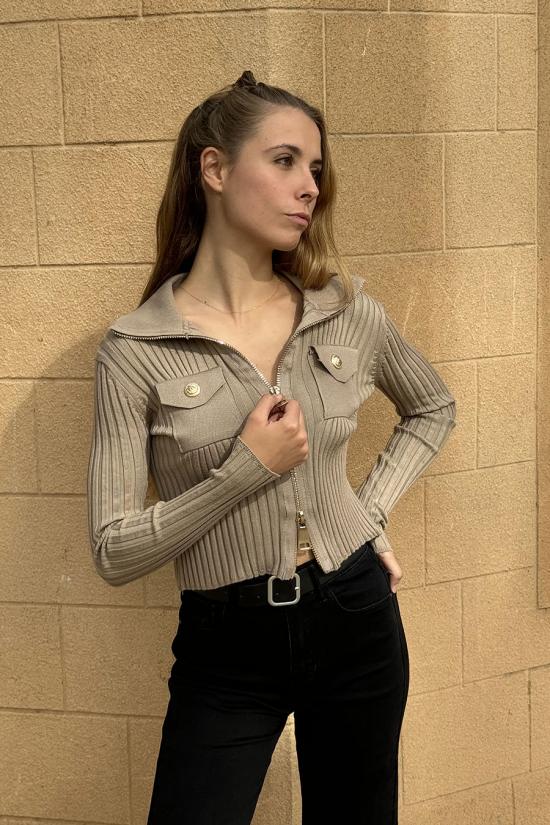 Two-pocket toast ribbed jacket