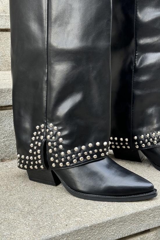 Black leather boot with studs