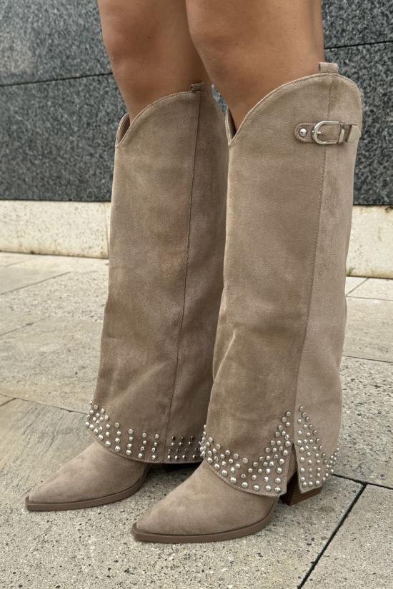 Beige suede studded gaiter...