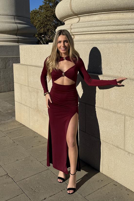 Long cut out dress burgundy