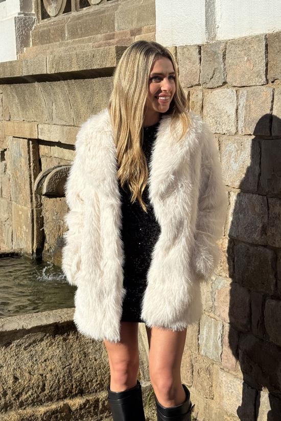 Ecru fur effect coat