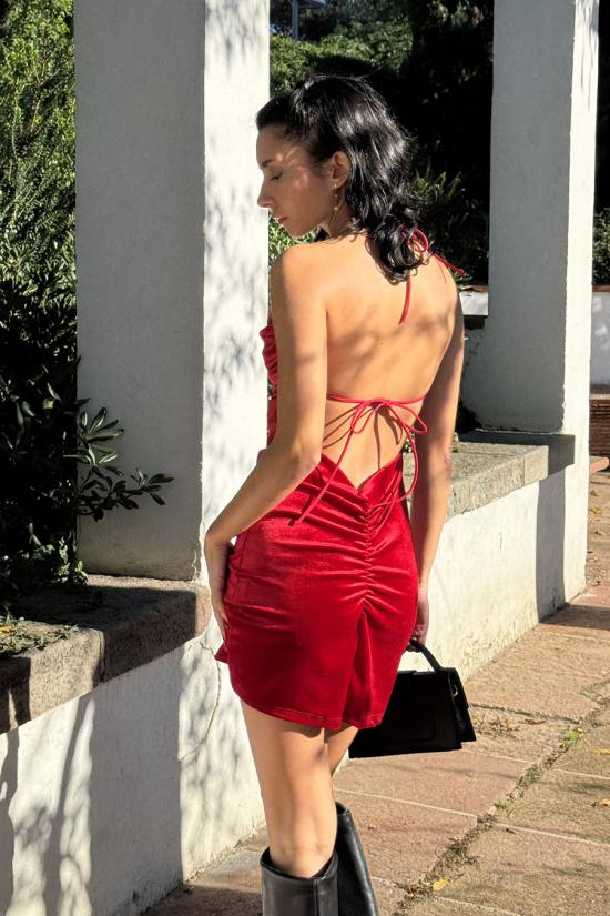 Red straps velvet dress