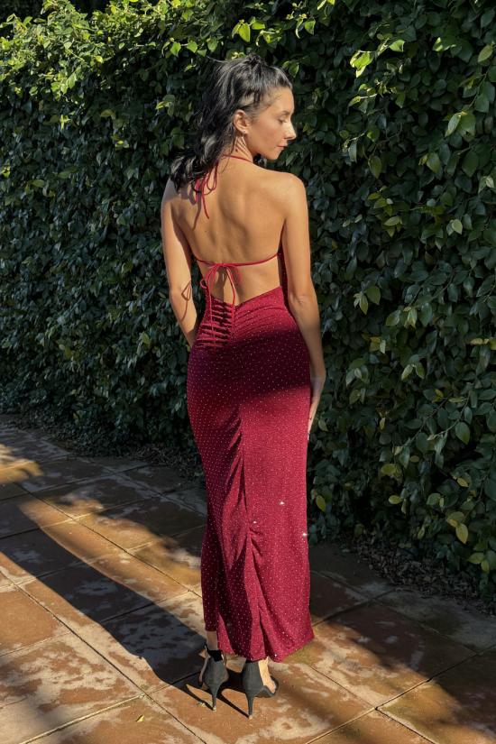 Long dress with burgundy studs