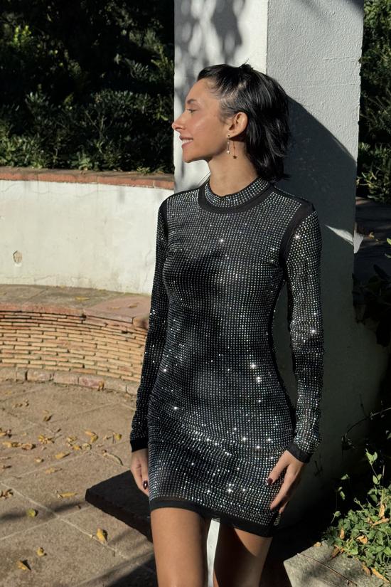 Vestido corto brillante negro-plata