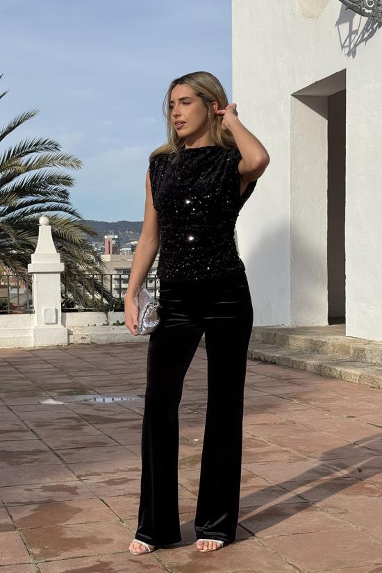 Black sequined velvet blouse