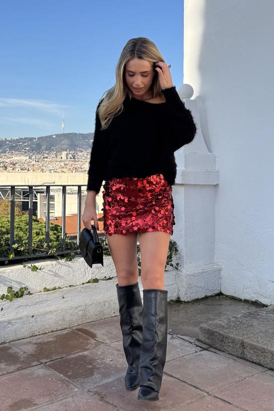 Skirt with big sequins red